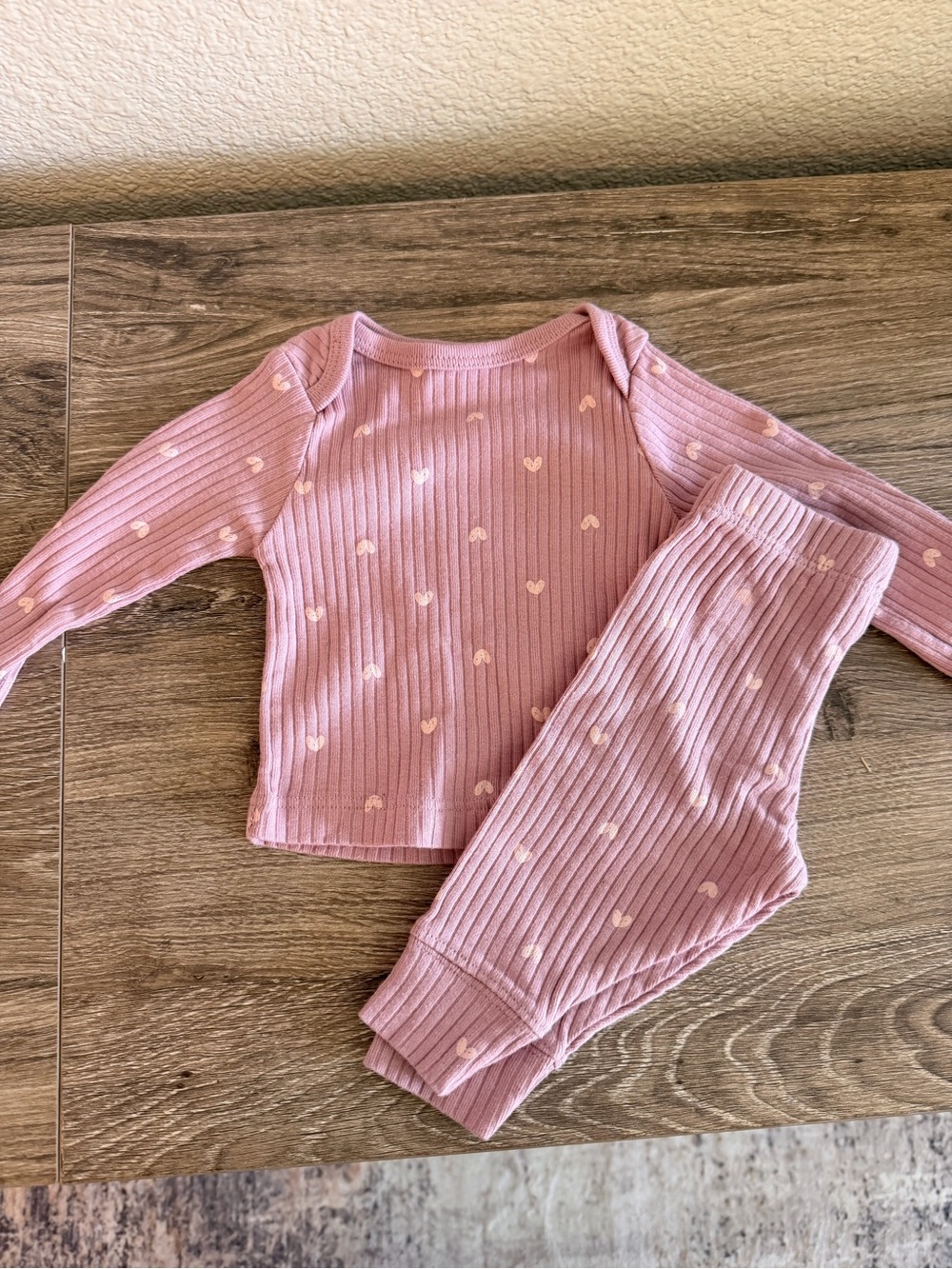 cloud island Pink Ribbed Heart Two-Piece Pajama Set